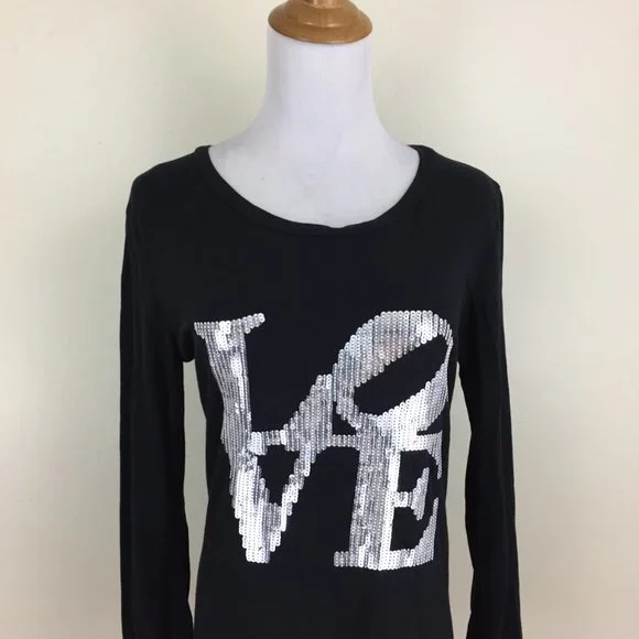 D&G DOLCE & GABBANA Italy Black Silver LOVE Sequin Long Sleeve Shirt - Picture 7 of 8